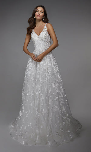 UNK-7037. Long Bridal Gown, V-neck, A-line, Low V Back image 4
