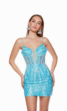 UNK-4648. Short, Plunging Neckline, Straight, Open Back image 0