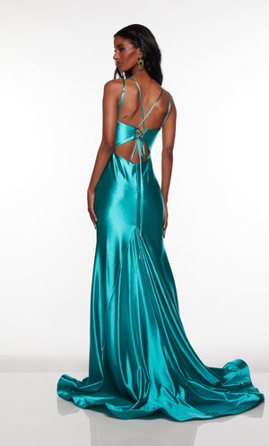 UNK-61436. Long, V Neck, Fit N Flare, Lace Up Back image 3