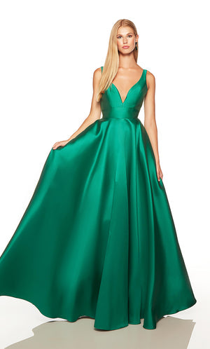 UNK-1757. Long, Plunging Neckline, A-line, Open Back image 0