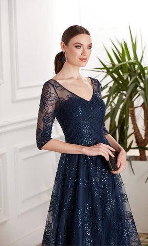 UNK-27494. Long Evening Dress, Illusion Neckline, A-line image 1