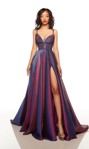 UNK-1770. Long, V-neck, A-line, Lace-up Back image 0