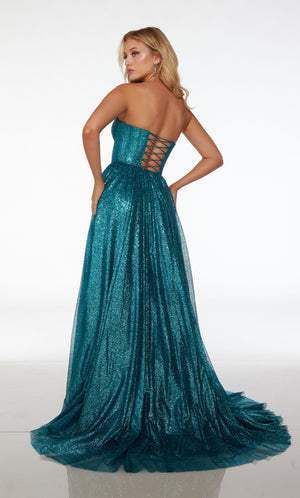 UNK-61601. Long, Strapless, A-line, Lace-up Back image 1