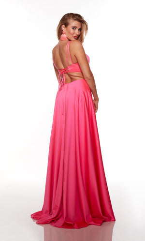 UNK-1745. Long, Plunging Neckline, Flowy, Lace Up Back image 1