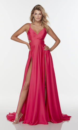 UNK-61140. Long Cut Out Dress, V-neck, Flowy image 3