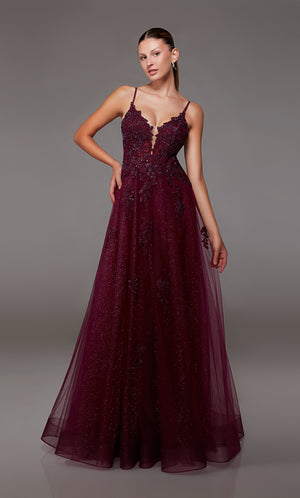 UNK-1824. Long, Plunging Neckline, A-line, Lace-up Back image 0