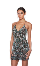 UNK-84015. Short, V Neckline, Straight, Strappy Back image 0
