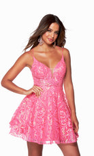 UNK-3125. Short, Plunging Neckline, A-line image 0
