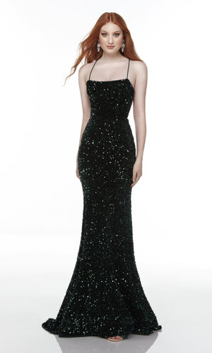 UNK-61181. Long Strappy Back Dress, Square Neckline, Straight image 5