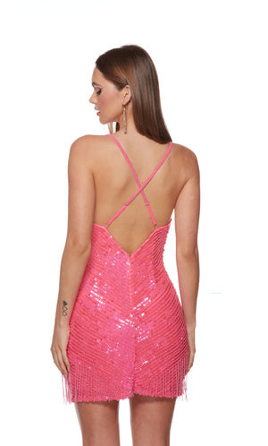 UNK-4627. Short, V-neck, Straight, Open Back image 4