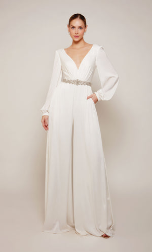 UNK-70031. Long, V-neck, Jumpsuit, V Shaped Back image 3