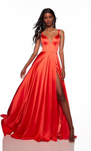 UNK-1745. Long, Plunging Neckline, Flowy, Lace Up Back image 2