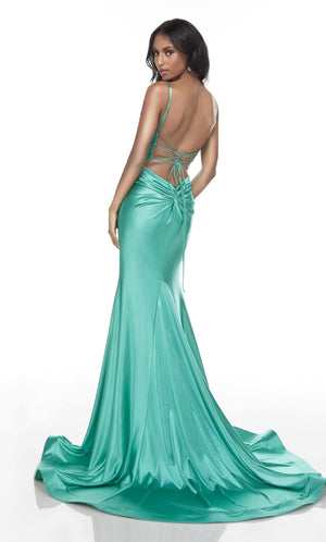 UNK-61169. Long Slinky Dress, V-neck, Fit N Flare image 3