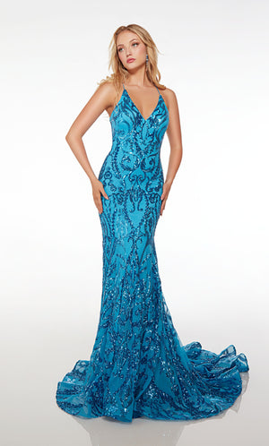 UNK-61495. Long, V-neckline, Fit N Flare, Strappy Back image 0
