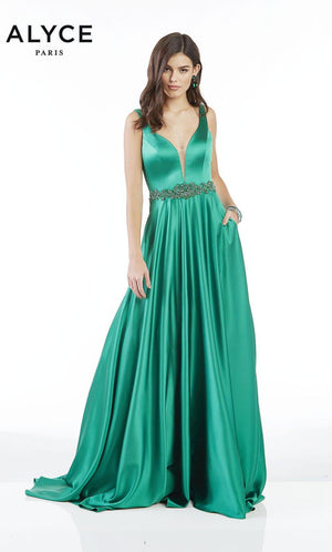 UNK-1422. Long, Plunging Neckline, A-Line image 7