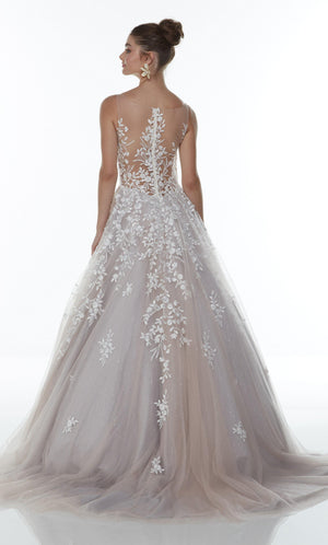 UNK-61106. Long Embroidered Dress, Plunging Neckline, Ballgown image 1