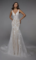 UNK-Wedding Dress: 7029. Long Wedding Dress, Plunging Neckline, Fit N Flare image 5