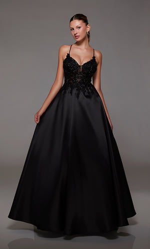 UNK-1798. Long, V-neckline, Ballgown, Lace-up Back image 0