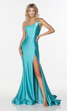 UNK-61159. Long Fitted Dresses, One Shoulder, Fit N Flare image 2