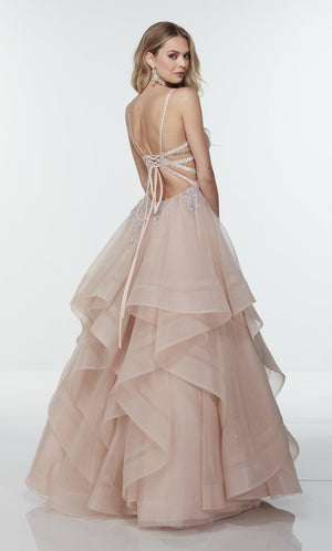 UNK-61109. Long Waterfall Dress, Plunging Neckline, Ballgown image 1