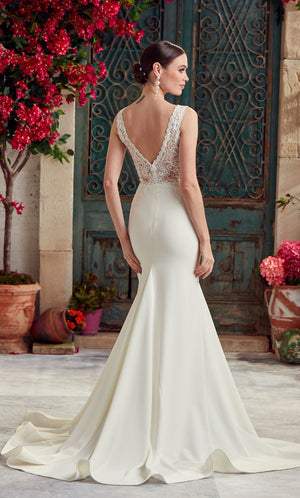 UNK-Wedding Dress: 7016. Long, Plunging Neckline, Fit and Flare image 3