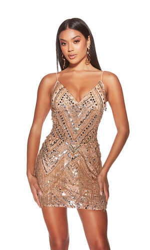 UNK-4802. Short, V-neck, Straight, Open Back image 0