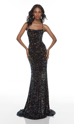 UNK-61181. Long Strappy Back Dress, Square Neckline, Straight image 2