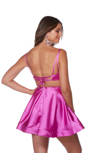 UNK-3126. Short, V-neck, A-line, Strappy Back image 3
