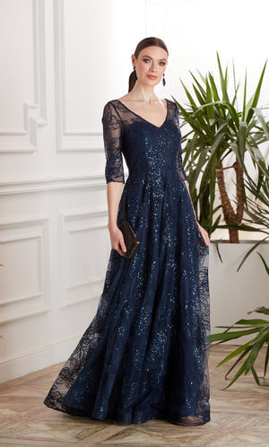 UNK-27494. Long Evening Dress, Illusion Neckline, A-line image 0