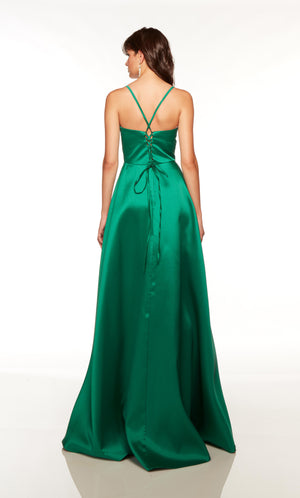 UNK-1760. Long, V-neck, A-line, Lace Up Back image 1