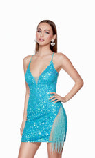 UNK-4624. Short, Plunging Neckline, Straight, Open Back image 6