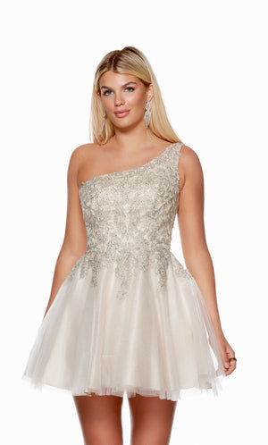 UNK-3150. Short, One Shoulder, A-line, Closed Back image 0