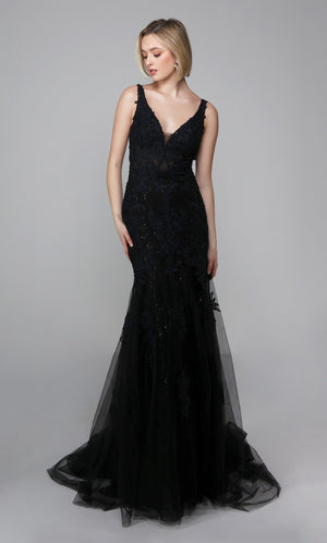 UNK-Wedding Dress: 7029. Long Wedding Dress, Plunging Neckline, Fit N Flare image 6