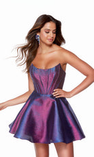 UNK-3165. Short, Strapless, A-line, Lace-up Back image 0