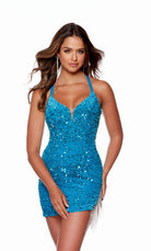 UNK-4747. Short, Plunging Neckline, Straight, Open Back image 0