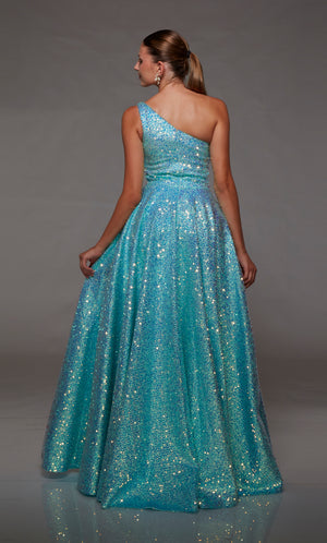 UNK-1806. Long, One Shoulder Neckline, A-line image 1