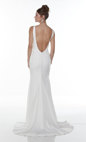 UNK-Wedding Dress: 7052. Long Satin Dress, Plunging Neckline, Fit N Flare image 4