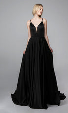 UNK-Wedding Dress: 7024. Long Bridal Gown, Plunging Neckline, Flowy image 8