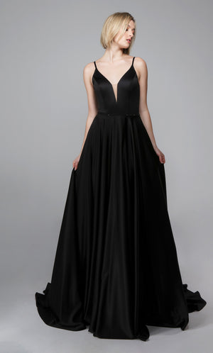 UNK-Wedding Dress: 7024. Long Bridal Gown, Plunging Neckline, Flowy image 8