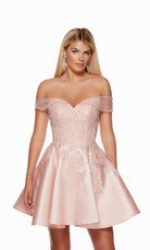 UNK-3128. Short, Off The Shoulder, A-line, Lace-up Back image 0