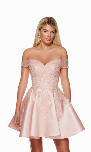 UNK-3128. Short, Off The Shoulder, A-line, Lace-up Back image 0