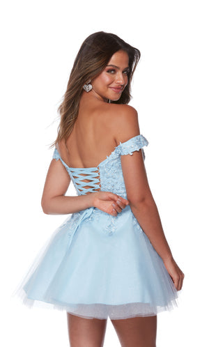 UNK-3156. Short, Off The Shoulder, A-line, Lace-up Back image 1
