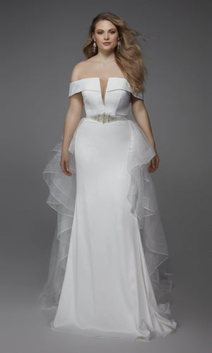 UNK-Wedding Dress: 7020. Long, Off The Shoulder, Fit N Flare image 0