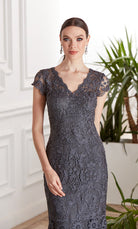 UNK-27478. Long Lace Dress, V-neck, Straight image 0