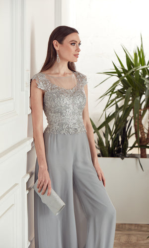 UNK-27488. Long Formal Playsuit, Illusion Neckline, Jumpsuit image 4