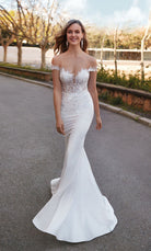 UNK-7026. Long Bridal Gown, Off The Shoulder, Fit N Flare image 0