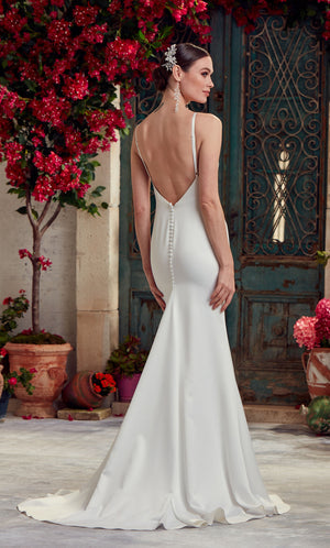 UNK-Wedding Dress: 7051. Long White Dress, Cowl Neck, Fit N Flare image 2