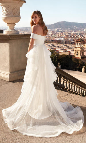 UNK-Wedding Dress: 7020. Long, Off The Shoulder, Fit N Flare image 1