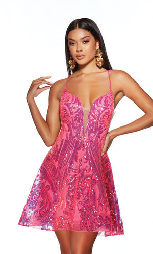 UNK-3775. Short, Plunging Neckline, A-line image 2