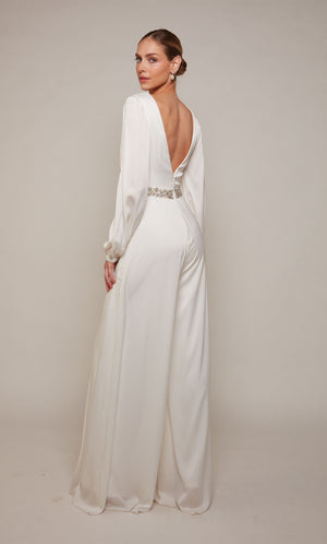 UNK-70031. Long, V-neck, Jumpsuit, V Shaped Back image 2